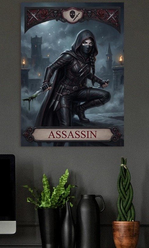 Assassin in a Dark City — metal poster wall art by Lineer